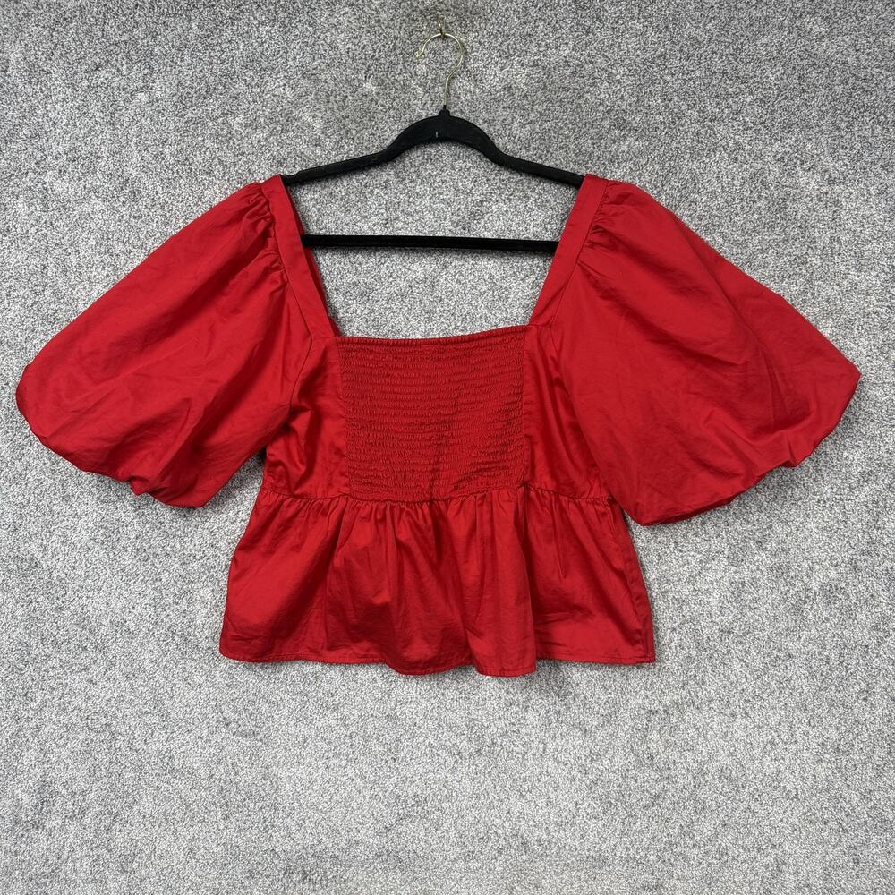 Old Navy Cropped Blouse L Milkmaid Peasant Cottagecore Peplum Romantic Coquette - Picture 9 of 13